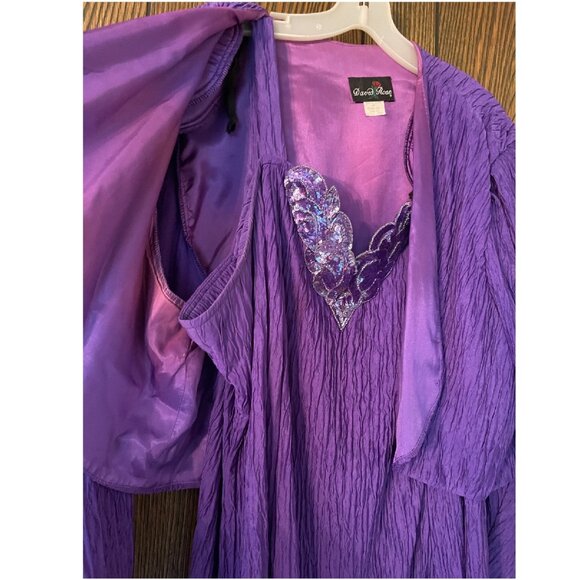 Vintage 80s David Rose Dress Purple Beaded Sequined Crinkle Bolero - 22W - Picture 7 of 7